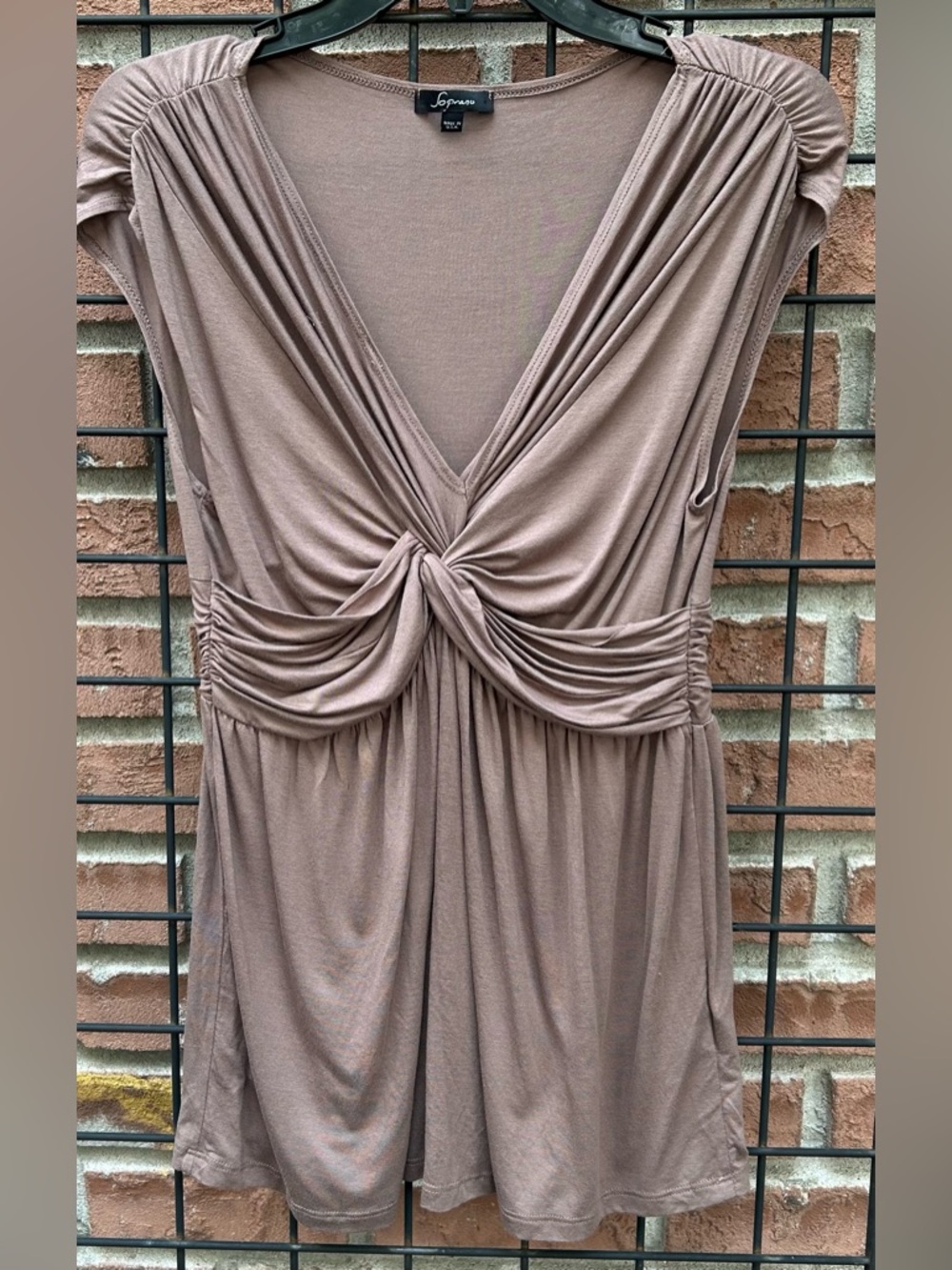 Soprano Taupe Short-Sleeve Knot-Waist Blouse